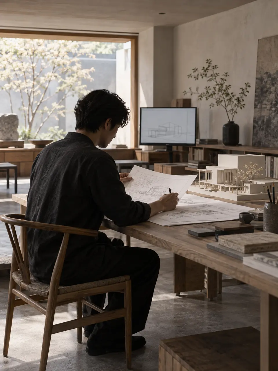 Architecture and AI silhouette concept